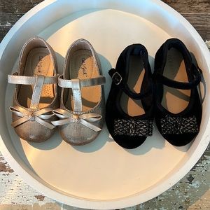 Toddler girls Holiday dress shoes gold velvet ballet flats